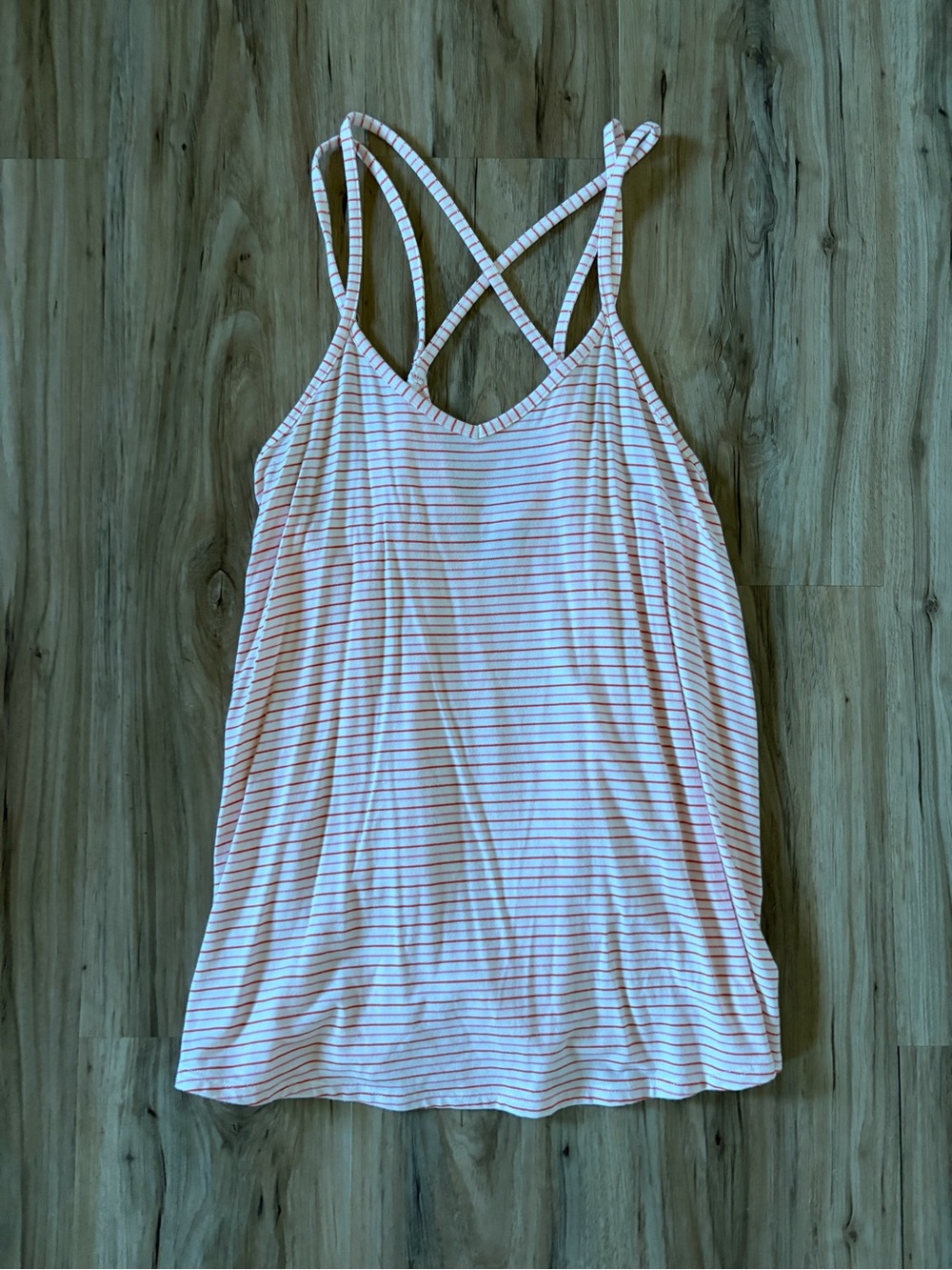 Warehouse Pink and White Striped Crisscross Tank